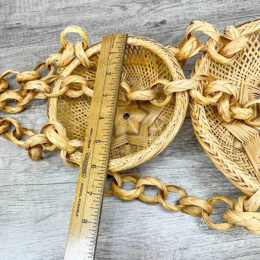 Vintage Boho 2 Tier Woven Wicker Hanging Fruit Basket